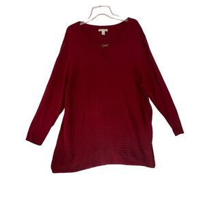Dana Buchman Womens Tunic Sweater Size 3X Keyhole Neckline Red